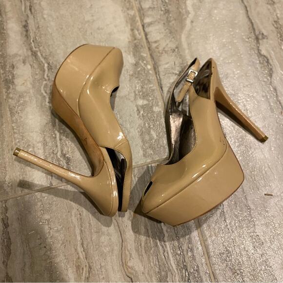 Sam Edelman Women's Beige Peep-Toe Slingback Heels - Picture 3 of 7